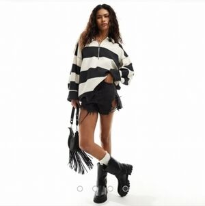 FREE PEOPLE long sleeve polo shirt in black and white